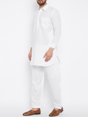 white cotton pathani set - 15416064 - Standard Image - 2