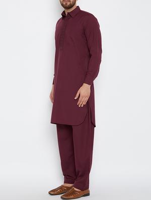 maroon cotton pathani set - 15416067 - Standard Image - 2