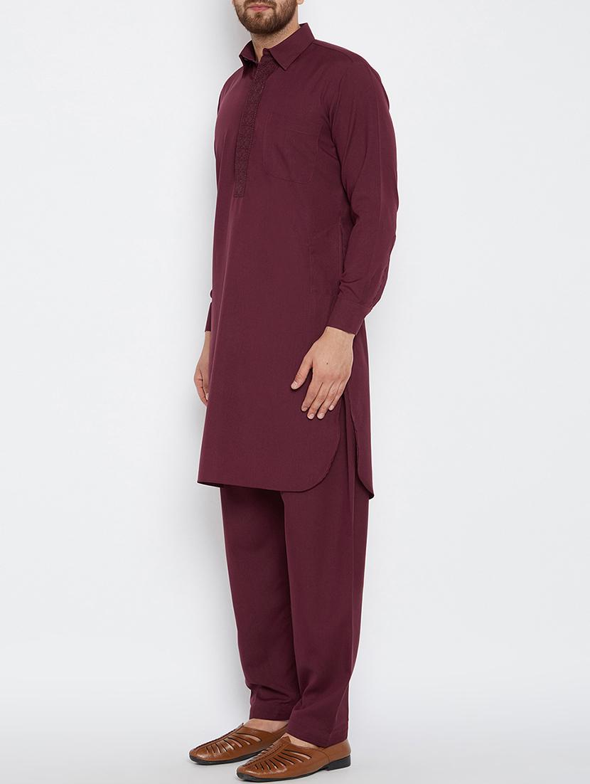 maroon cotton pathani set - 15416067 - Zoom Image - 2