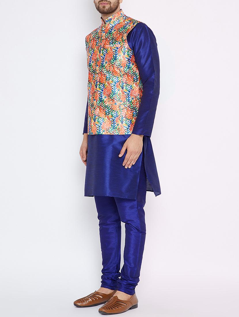 blue silk blend kurta pyjama set with nehru jacket - 15416074 - Zoom Image - 2