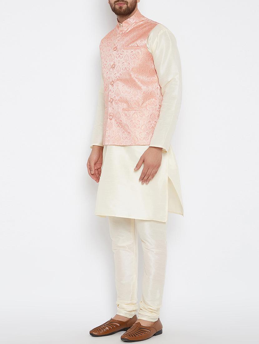 pink and off white silk blend kurta pyjama set - 15416081 - Zoom Image - 2