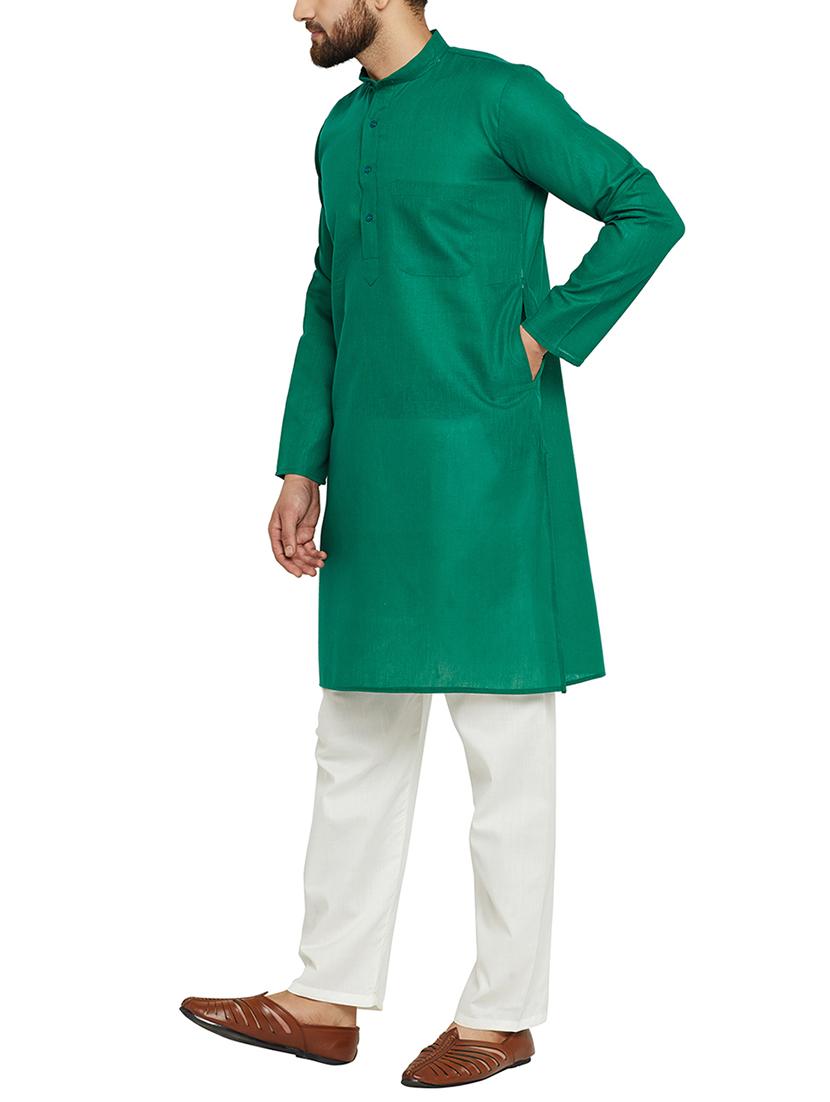 dark green cotton kurta pyjama - 15416087 - Zoom Image - 2