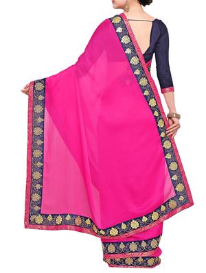 floral embroidered border saree with blouse - 15416254 - Standard Image - 2