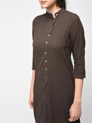 brown cotton aline kurti - 15416324 - Standard Image - 5
