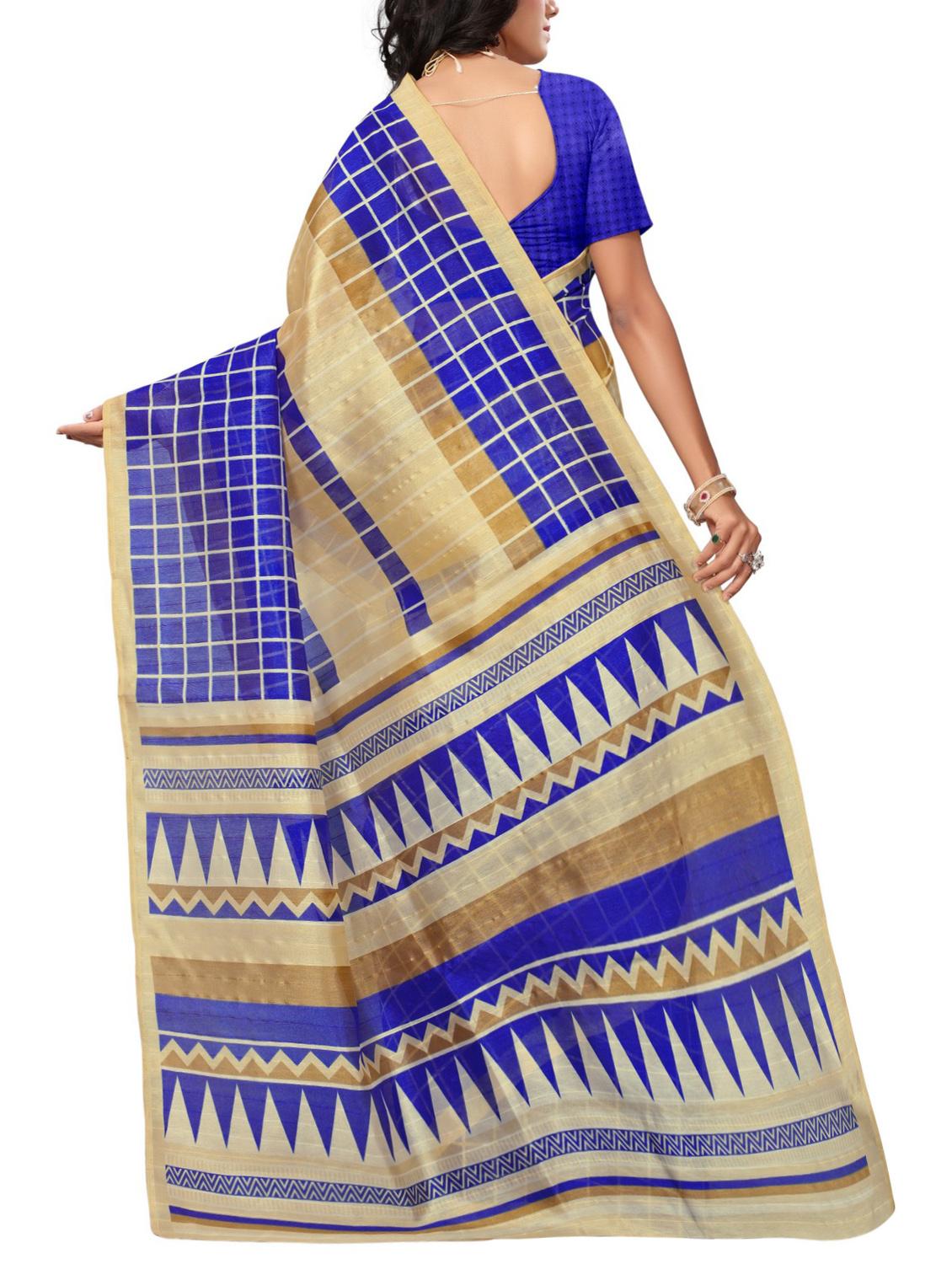 Checkered Bhagalpuri Saree with blouse - 15416453 - Zoom Image - 2