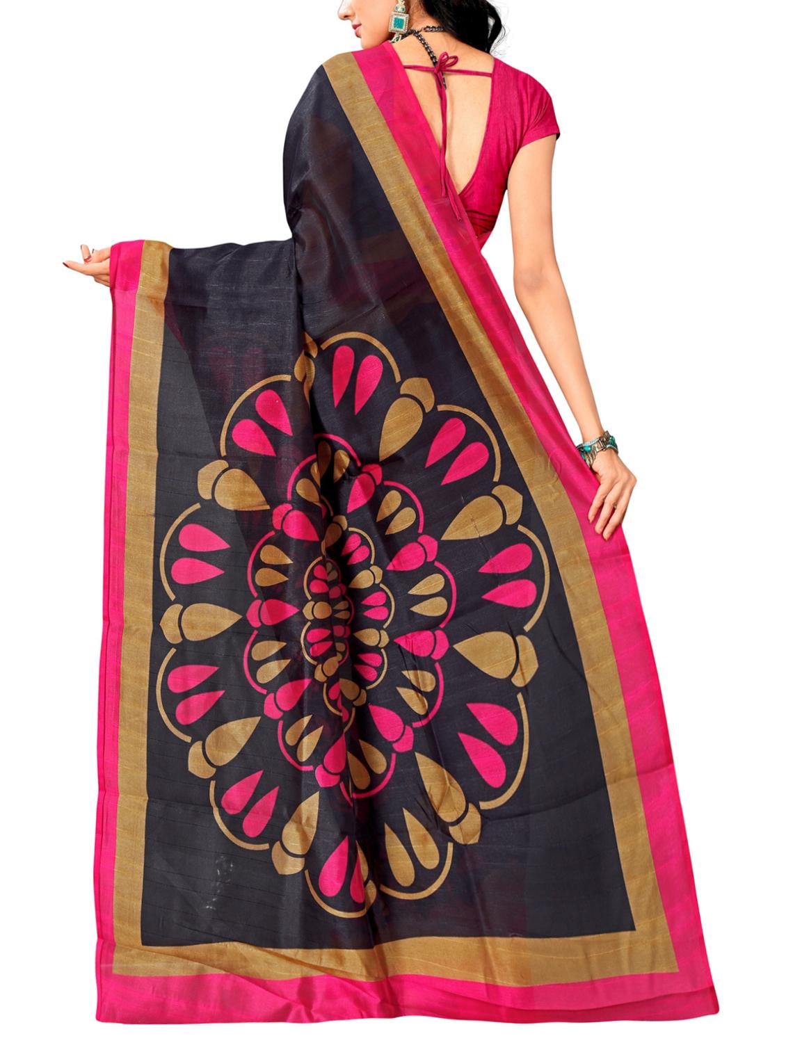 Contrast bordered bhagalpuri saree with blouse - 15416455 - Zoom Image - 2