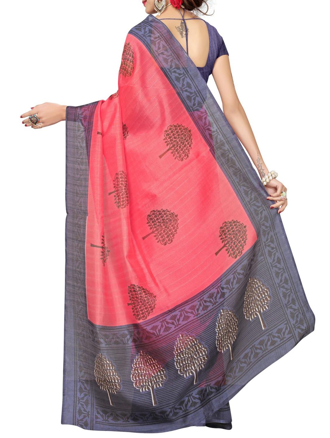 Contrast bordered bhagalpuri saree with blouse - 15416459 - Zoom Image - 2