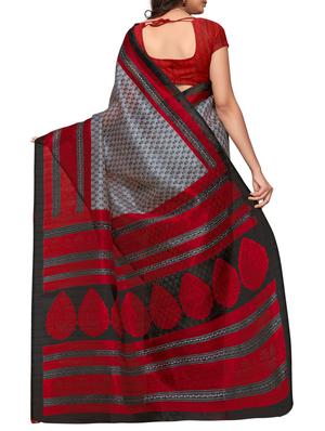 Contrast bordered bhagalpuri saree with blouse - 15416482 - Standard Image - 2