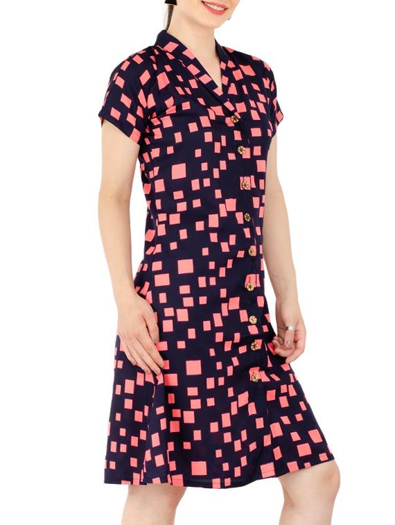 Geometric print button down shirt dress - 15416624 - Zoom Image - 2