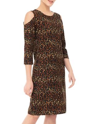 animal print cold shoulder dress - 15416628 - Standard Image - 2