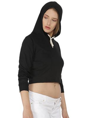 solid hooded cropped sweatshirt - 15416640 - Standard Image - 2