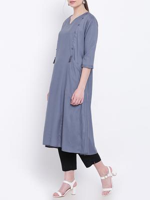 A-line pocket kurta with tassels - 15416702 - Standard Image - 2