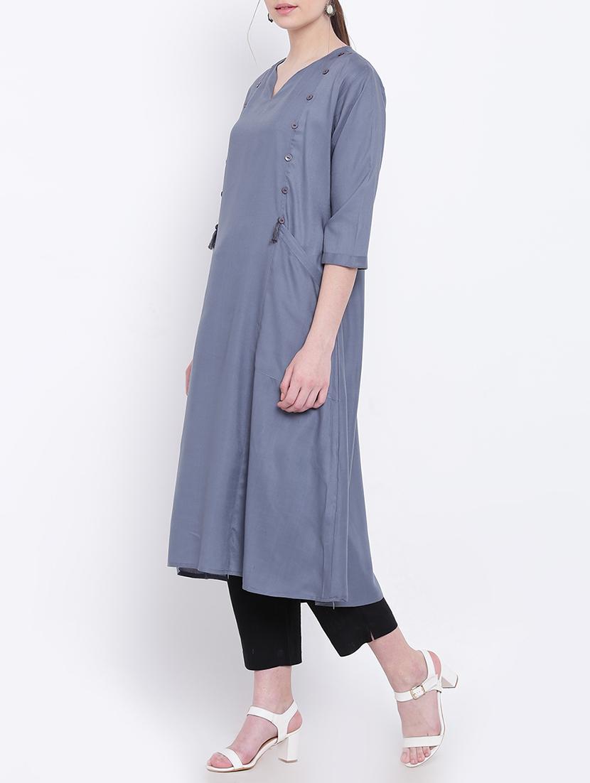 A-line pocket kurta with tassels - 15416702 - Zoom Image - 2