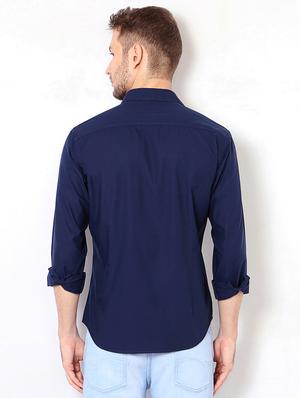 navy blue cotton casual shirt - 15417069 - Standard Image - 2