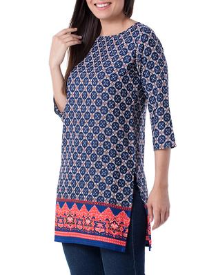 blue cotton straight kurti - 15417905 - Standard Image - 2