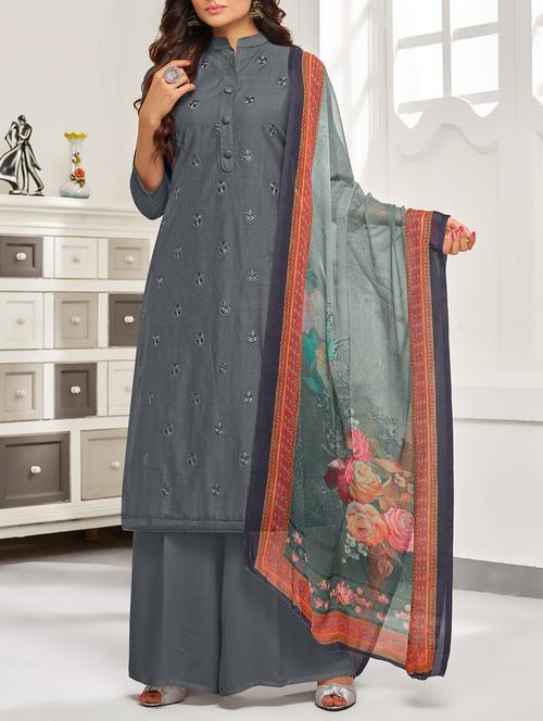 embroidered unstitched palazzo suits - 15418048 - Very Small Image - 1