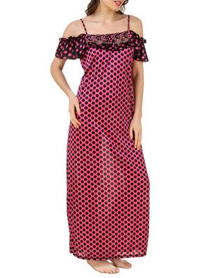 polka dotted cold shoulder laced nighty - 15418345 - Standard Image - 2