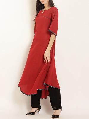 Asymmetric piping kurta - 15418424 - Standard Image - 2