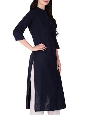 Navy blue straight kurta - 15418733 - Standard Image - 2