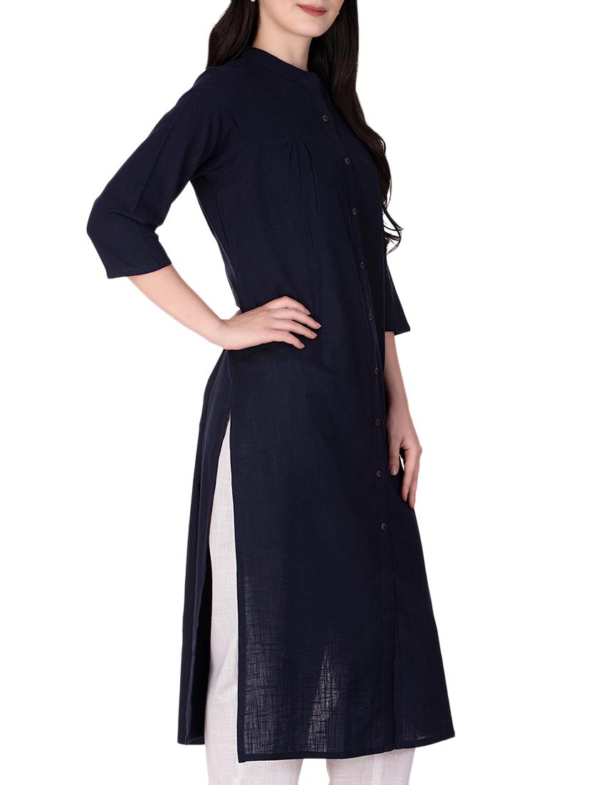 Navy blue straight kurta - 15418733 - Zoom Image - 2