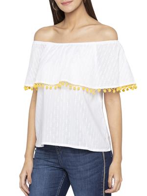 off shoulder pom-pom detail top - 15419205 - Standard Image - 2