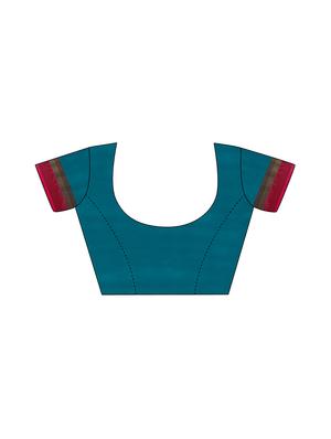 Contrast bordered handloom saree with blouse - 15419231 - Standard Image - 2