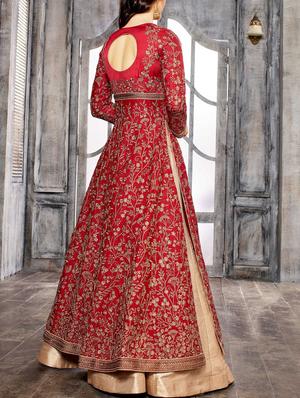 Embroidered semi-stitched kurta skirt - 15419290 - Standard Image - 2