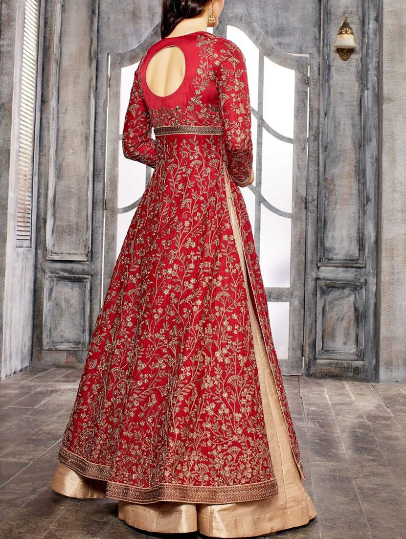 Embroidered semi-stitched kurta skirt - 15419290 - Zoom Image - 2