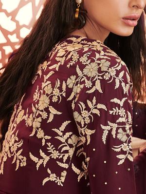 Embroidered semi-stitched suit - 15419327 - Standard Image - 2