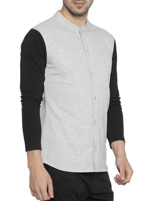 grey color block casual shirt - 15419455 - Standard Image - 2