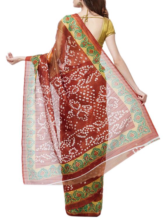 Contrast bordered bandhani saree with blouse - 15419482 - Zoom Image - 2