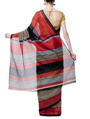 striped bordered printed saree with blouse - 15419483 - Standard Image - 2