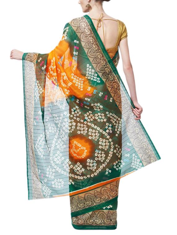 Contrast bordered bandhani saree with blouse - 15419484 - Zoom Image - 2