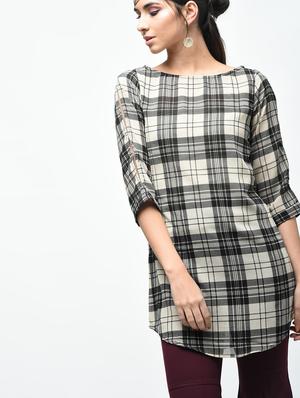 plaid boat neck tunic - 15419513 - Standard Image - 2