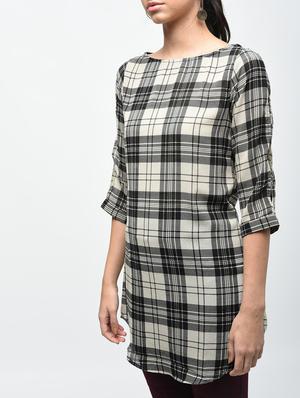 plaid boat neck tunic - 15419513 - Standard Image - 5