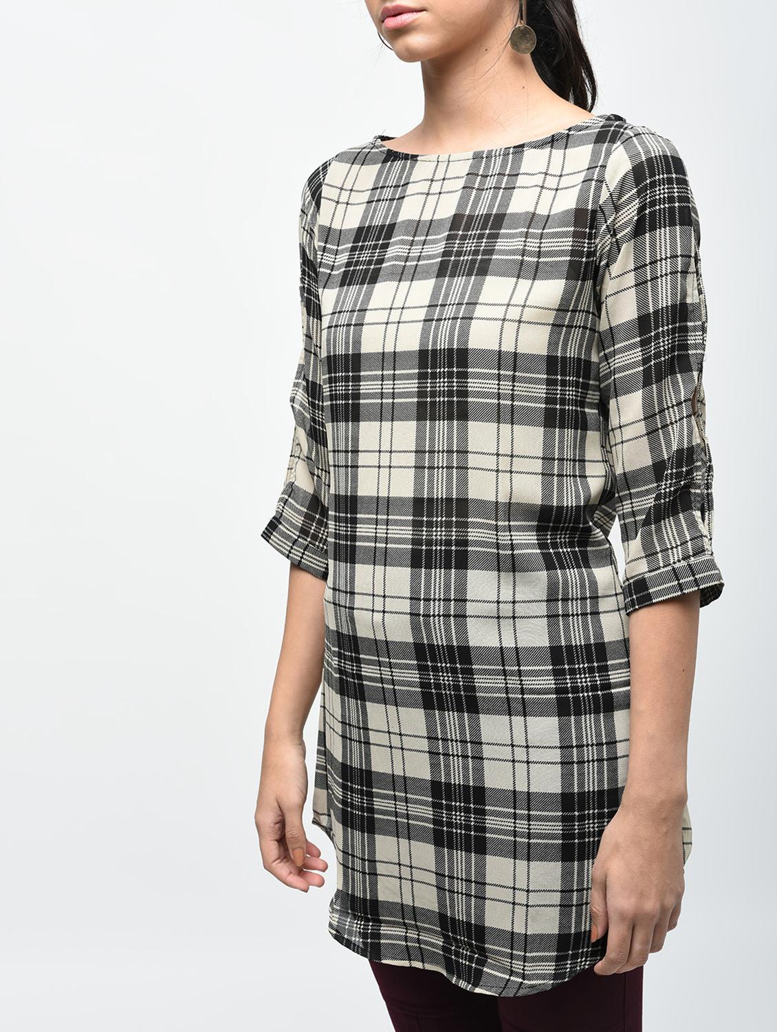 plaid boat neck tunic - 15419513 - Zoom Image - 5