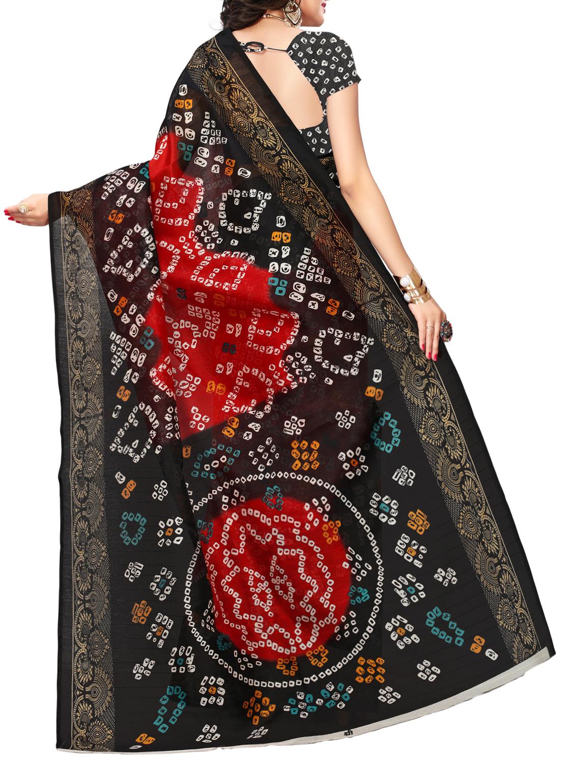 Contrast bordered bandhani saree with blouse - 15419893 - Zoom Image - 2