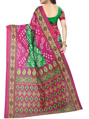 Contrast bordered bandhani saree with blouse - 15419894 - Standard Image - 2