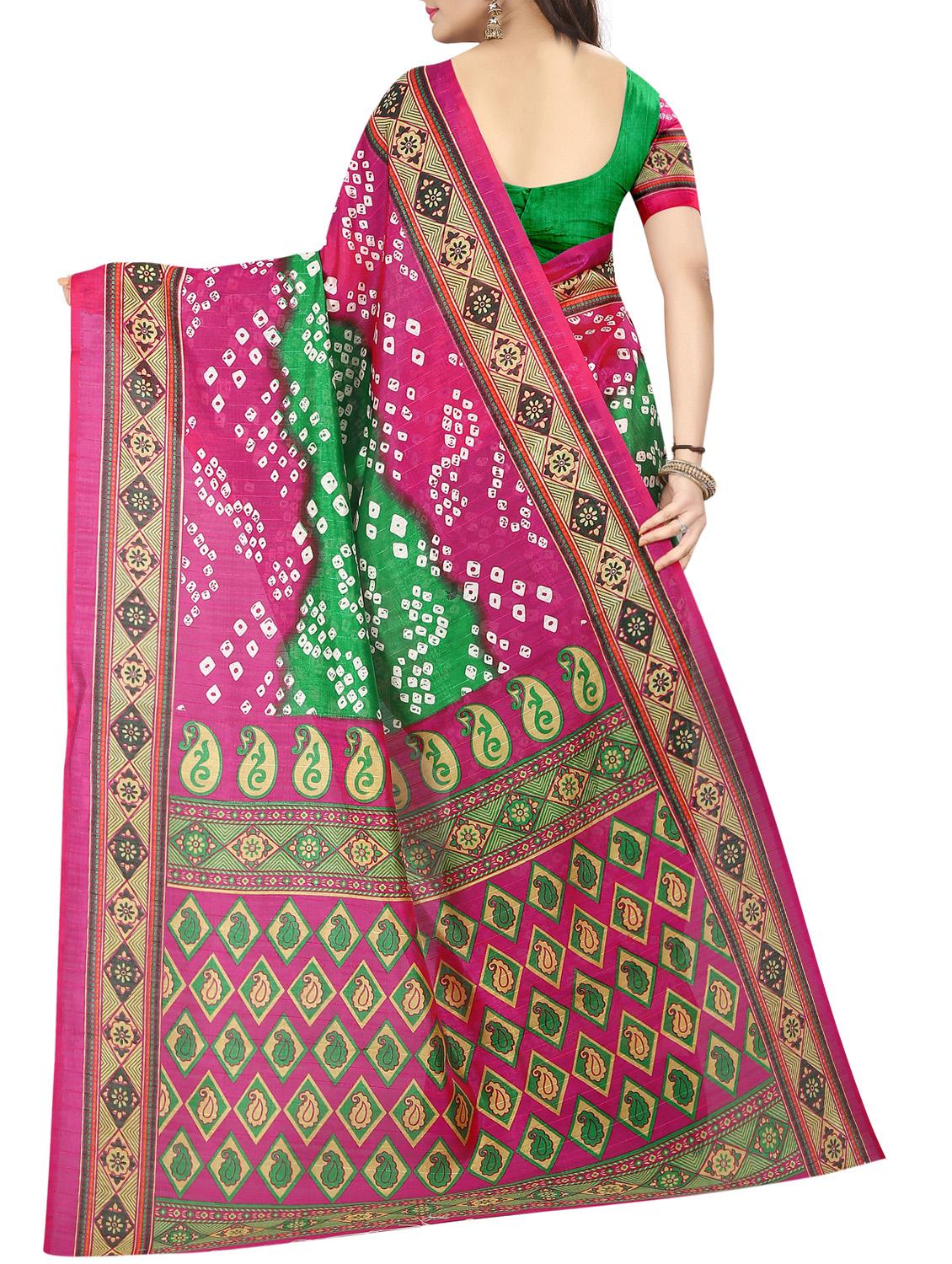 Contrast bordered bandhani saree with blouse - 15419894 - Zoom Image - 2