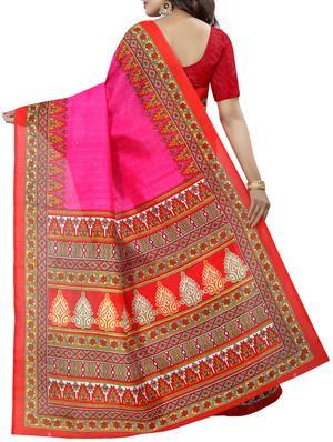 Contrast bordered bhagalpuri saree with blouse - 15419903 - Standard Image - 2