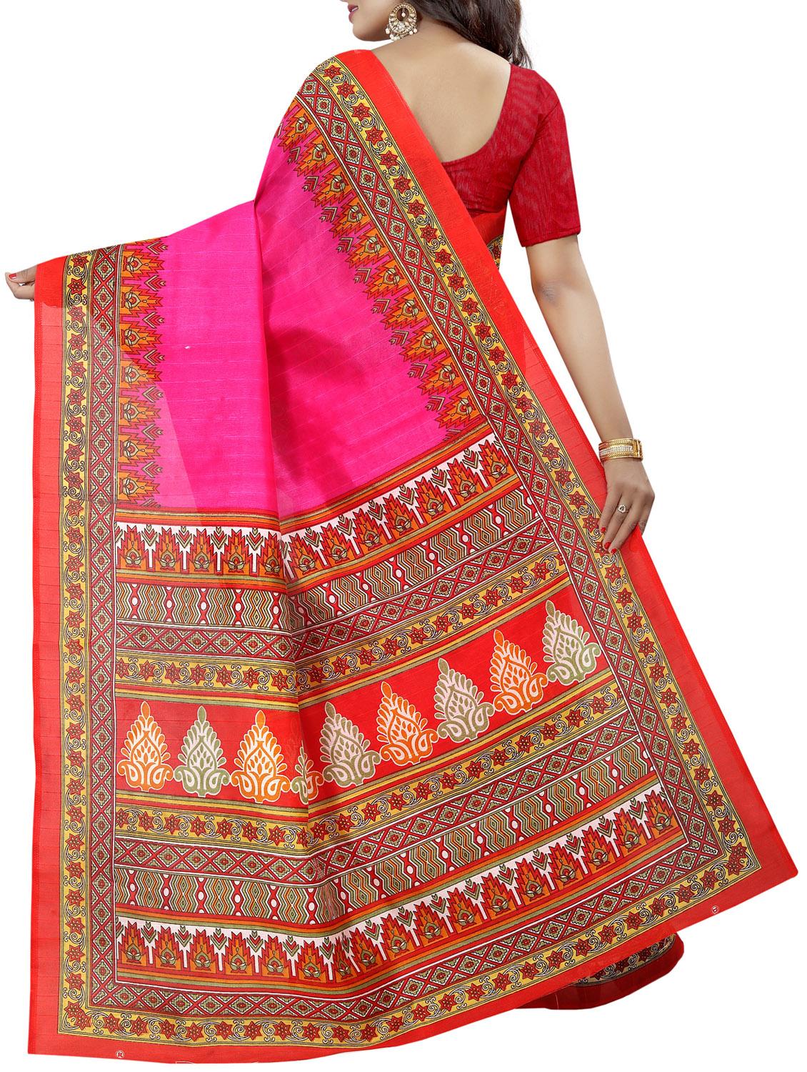 Contrast bordered bhagalpuri saree with blouse - 15419903 - Zoom Image - 2