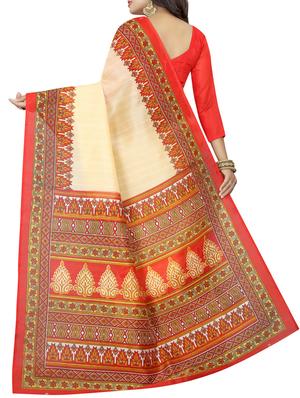 Contrast bordered bhagalpuri saree with blouse - 15419904 - Standard Image - 2