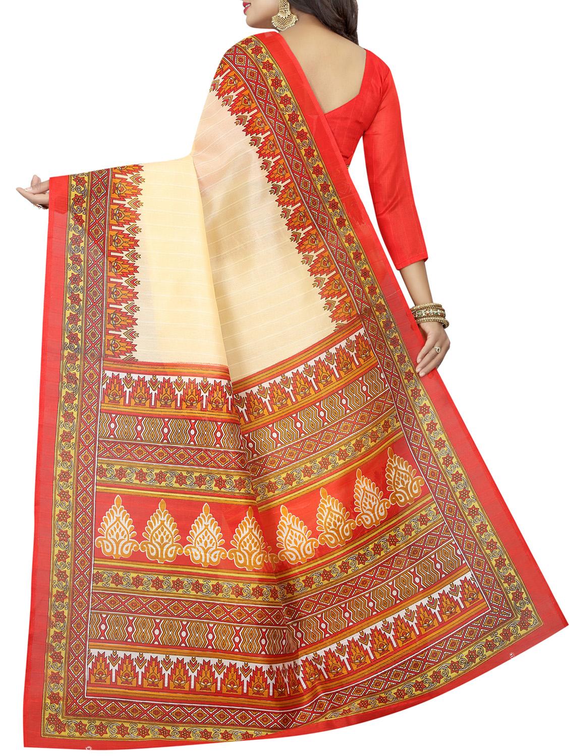 Contrast bordered bhagalpuri saree with blouse - 15419904 - Zoom Image - 2