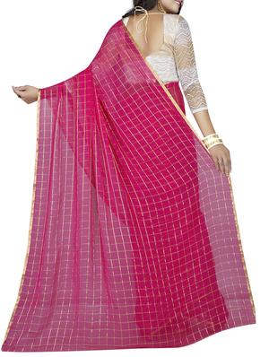 Checkered woven saree with blouse - 15419949 - Standard Image - 2