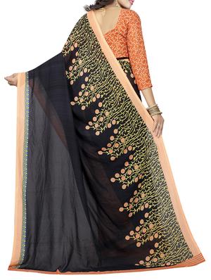 black georgette half and half saree with blouse - 15419969 - Standard Image - 2