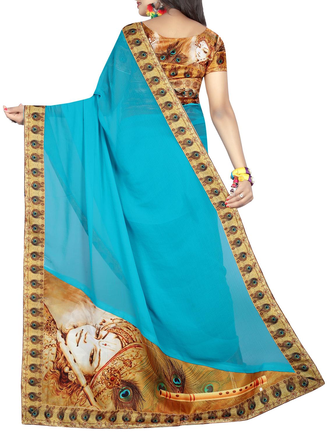 Printed bordered saree with blouse - 15420168 - Zoom Image - 2