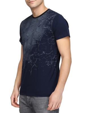 navy blue cotton chest print t-shirt - 15420918 - Standard Image - 2