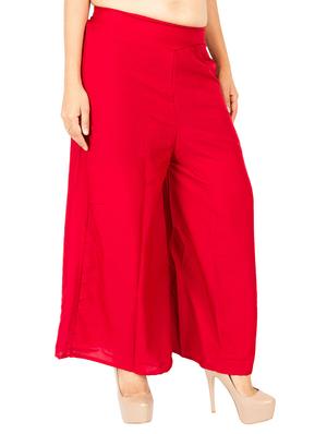 Red Solid Flared Palazzo - 15420967 - Standard Image - 2