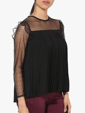 mesh yoke and sleeve pleated top - 15421704 - Standard Image - 2