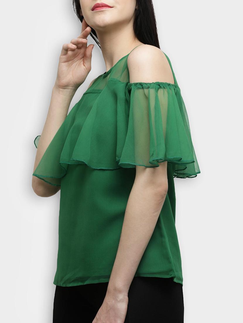 cold shoulder ruffled mesh top - 15425773 - Zoom Image - 2